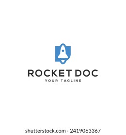 Rocket and Document in the negative space logo design vector illustration