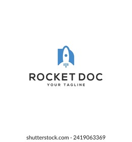 Rocket and Document in the negative space logo design vector illustration