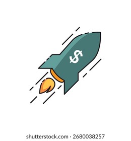 Cohete con un símbolo de moneda de dólar.
