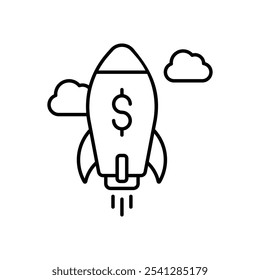 Rocket with Dollar Sign icon isolated on a white background. Vector illustration.