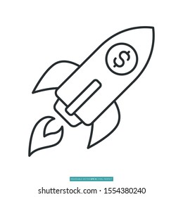 Rocket with dollar sign icon vector illustration logo template for many purpose. Isolated on white background.