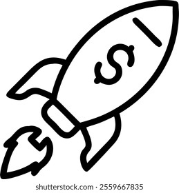 Rocket and dollar sign icons representing financial launch concept as A vector illustration of a rocket blasting off with a dollar sign symbolizing the launch of financial ventures and business growth