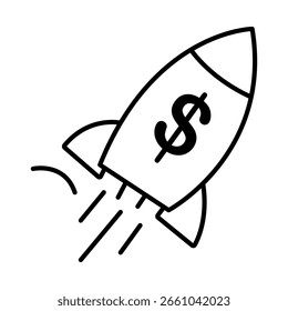 A rocket with a dollar sign, representing the launch of fintech startups or financial projects.