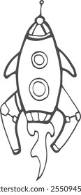 Rocket doodle. Hand drawn spaceship. Space science