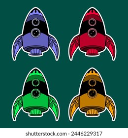 Rocket Doodle Sticker Illustration with Pop Art Style