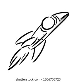 Cohetes en icono de estilo doodle.  Ilustración vectorial aislada.