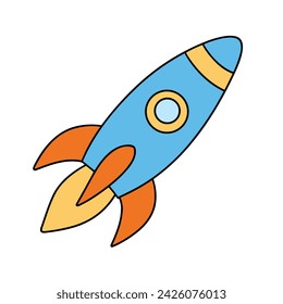 Rocket in doodle style. Outline rocket isolated on white background. Hand drawn vector art.