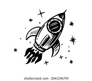 Rocket doodle vector. Space sketch cartoon