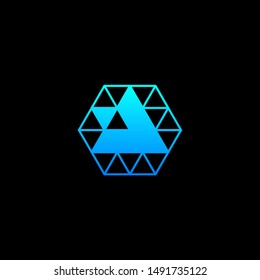 Rocket Down logo, Arrow symbol concept. Hexagon Rocket Logo Template Design. Spaceship startup abstract business logo idea. Corporate identity logotype, company graphic design template - vector