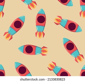 Rocket drawing vector seamless space pattern