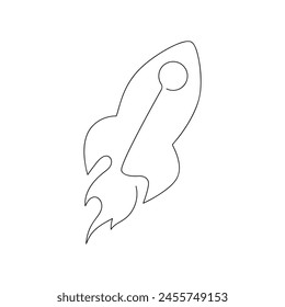 Rocket drawn in one continuous line. One line drawing, minimalism. Vector illustration.