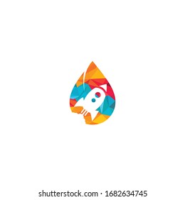 Rocket and drop logo design. Rocket and aqua symbol or icon.