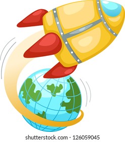 Rocket and earth globe . Vector illustration  on white background