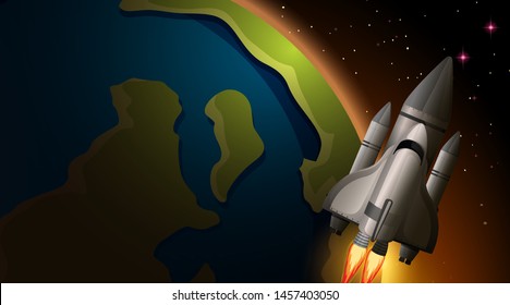 Rocket and earth scene illustration
