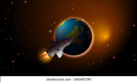 Rocket and earth scene illustration