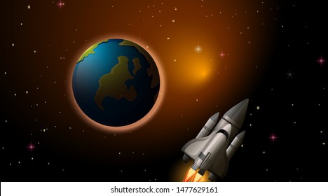 Rocket and earth scene illustration