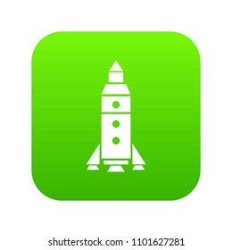 Rocket exploration icon green vector isolated on white background