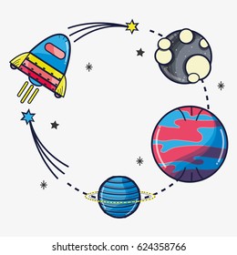 rocket exploring the planets in the space galaxy
