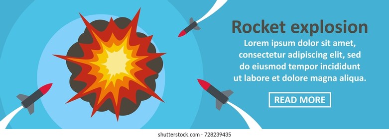 Rocket explosion banner horizontal concept. Flat illustration of rocket explosion banner horizontal vector concept for web design