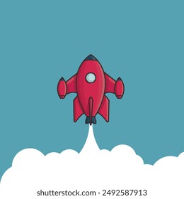 Rocket with extra boosters launch vector illustration. Start up business concept. Flat design.