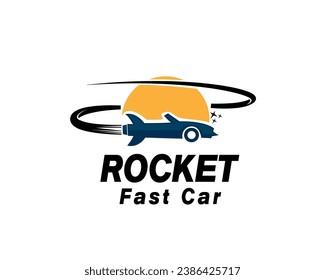 rocket fast car move progress logo design template illustration inspiration