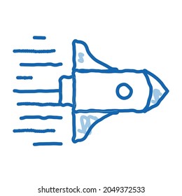 Rocket Fast Fly sketch icon vector. Hand drawn blue doodle line art Rocket Fast Fly sign. isolated symbol illustration