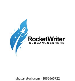 Rocket with Feather Pen Writer Logo Template Design Vector, Emblem, Design Concept, Creative Symbol