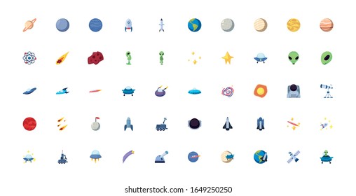 Rocket fill style icon of Space futuristic cosmos outside universe galaxy astronomy adventure and exploration theme Vector illustration