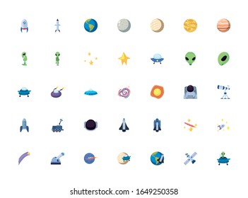 Rocket fill style icon of Space futuristic cosmos outside universe galaxy astronomy adventure and exploration theme Vector illustration