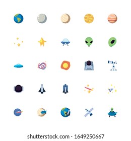 Rocket fill style icon of Space futuristic cosmos outside universe galaxy astronomy adventure and exploration theme Vector illustration