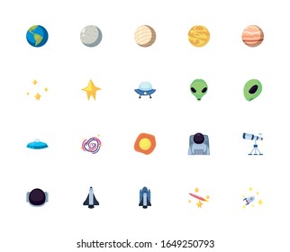 Rocket fill style icon of Space futuristic cosmos outside universe galaxy astronomy adventure and exploration theme Vector illustration