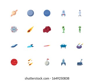 Rocket fill style icon of Space futuristic cosmos outside universe galaxy astronomy adventure and exploration theme Vector illustration