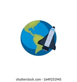 Rocket fill style icon of Space futuristic cosmos outside universe galaxy astronomy adventure and exploration theme. Vector illustration.