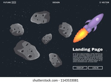 Rocket Finds Path Through Asteroid Belt. Vector Illustration.