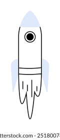 Rocket with fins and exhaust trail. Ideal for technology, space exploration, education, innovation, and children's books. Vector, clean lines, simple style.