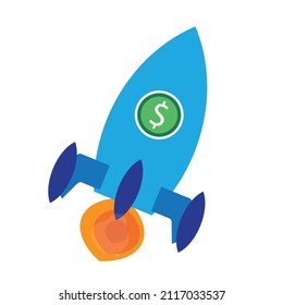 A rocket with fire coming out with a Dollar sign. Concept about strong dollar - Financial Illustration - vector , icon