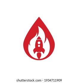 Rocket fire drop shape concept logo design. Fire and rocket logo combination. Flame and airplane symbol or icon.	