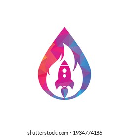 Rocket fire drop shape concept logo design. Fire and rocket logo combination. Flame and airplane symbol or icon.	