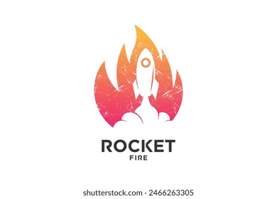 Diseño de logotipo de fuego de cohetes para astronauta astronomía Premium Vector