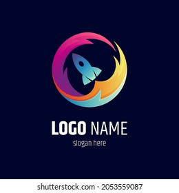 Rocket fire logo design template with gradient colors