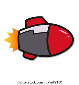 Rocket with Fire Red Cartoon Vector