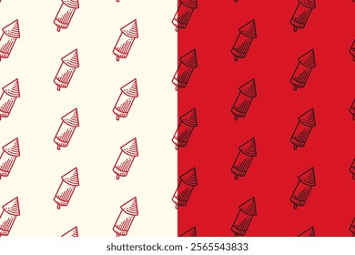 rocket firecracker doodle seamless pattern background set for packaging. retro chinese fireworks background. engraving chinese squib wallpaper. pattern background with chinese sky rocket festival.