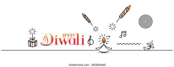 Rocket firecrackers in a pot with text of Happy Diwali -  ine art vector Background.