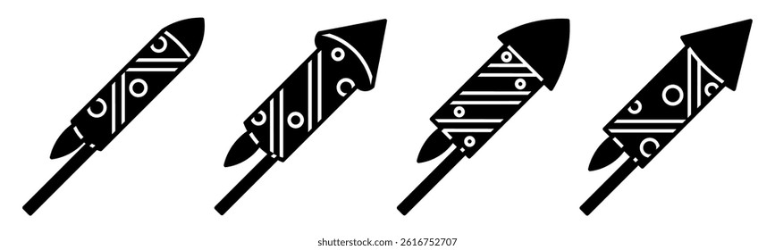 Rocket firework icon collection. Stock vector illustration.