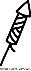 Rocket firework icon in a hand-drawn doodle style. A simple sketch of a firecracker for New Year, 4th of July, or party celebrations.