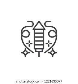 Rocket firework outline icon. linear style sign for mobile concept and web design. Sparkling firework simple line vector icon. Symbol, logo illustration. Pixel perfect vector graphics