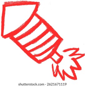 Rocket Firework Party Birthday Related Icon Crayon Chalk Drawing Vector