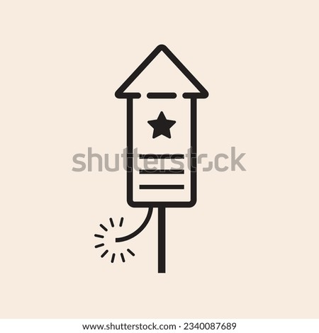 Rocket firework with star and fuse lit iconic vector line art