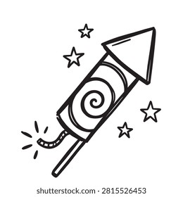 A rocket firework, star, spiral, line art, black