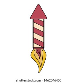 rocket firework taking off with gunpowder fire cartoon vector illustration graphic design